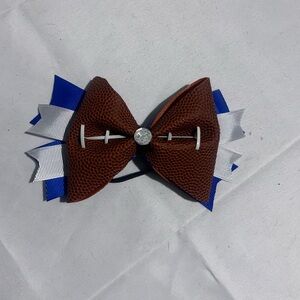 Handmade Brown Football Bow with Blue and White Accents